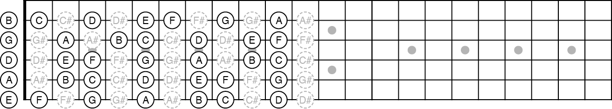 Schéma simplifié du manche de la guitare 5