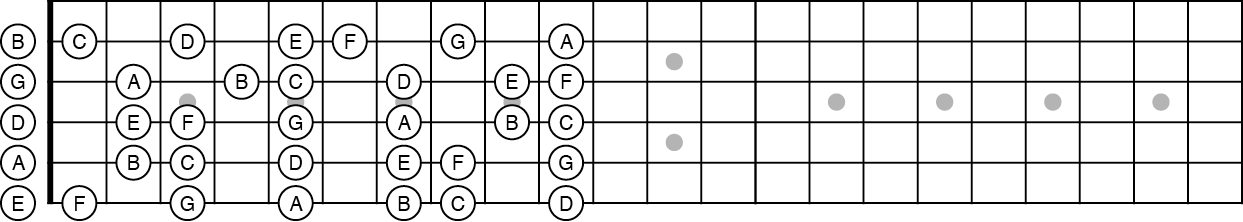 Schéma simplifié du manche de la guitare 6